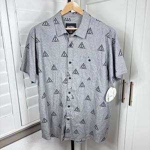 NWT Harry Potter XXL grey button down camp shirt